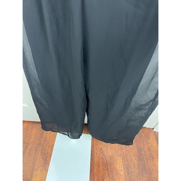 Spencer Alexis Elegant Sheer Black Embroidered Evening Wide Leg Jumpsuit 10/M - Picture 7 of 8
